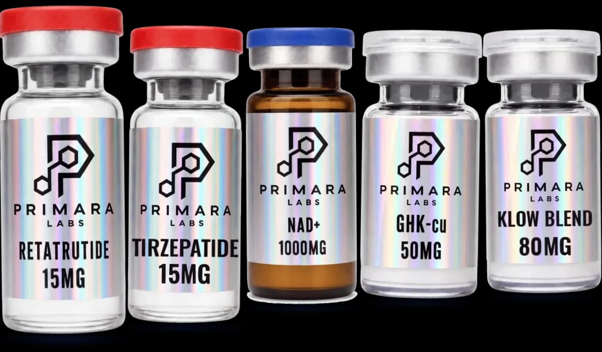 Retatrutide 15mg, Tirzepatide 15mg, NAD+ 1000mg, GHK-Cu 50mg, KLOW Blend 80mg vials