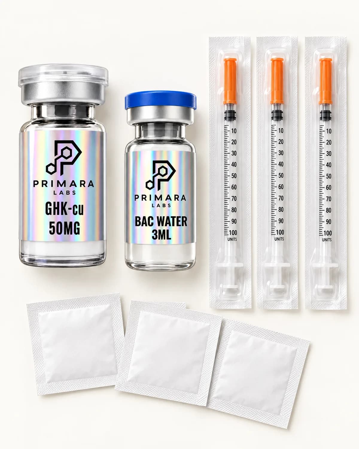 GHK-Cu 50mg with bacteriostatic water, syringes and alcohol pads