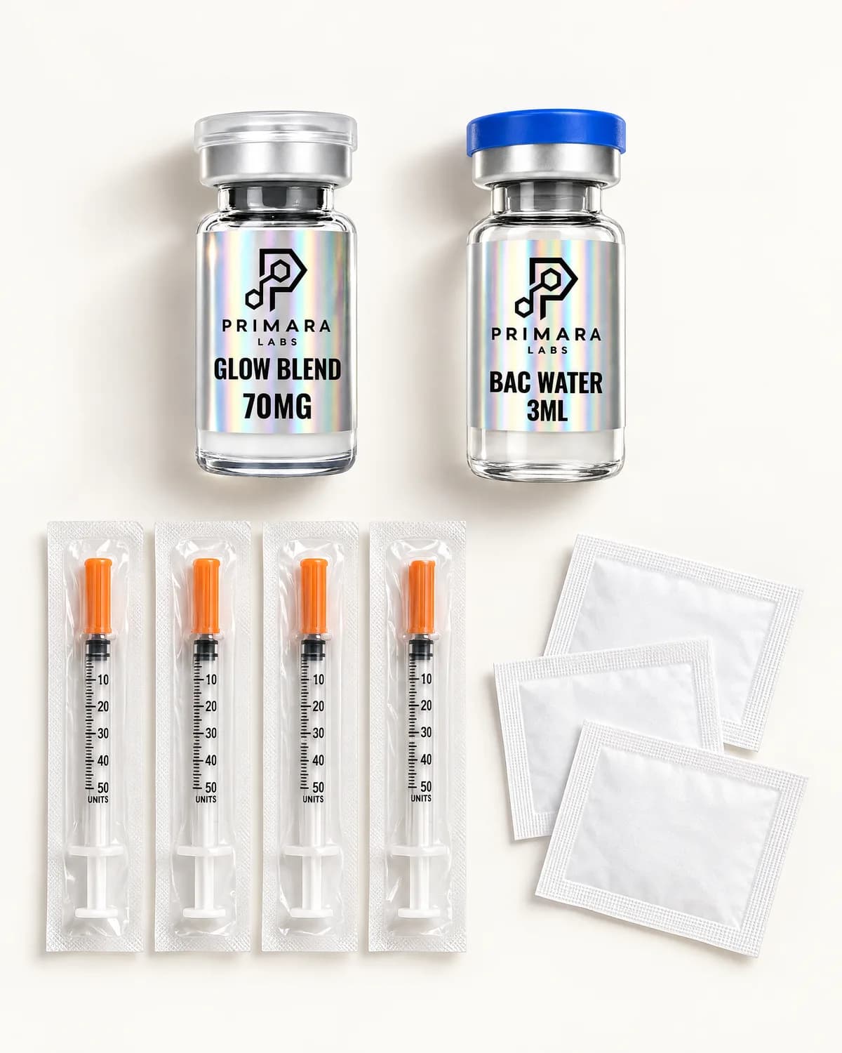 GLOW Blend 70mg with bacteriostatic water, syringes and alcohol pads