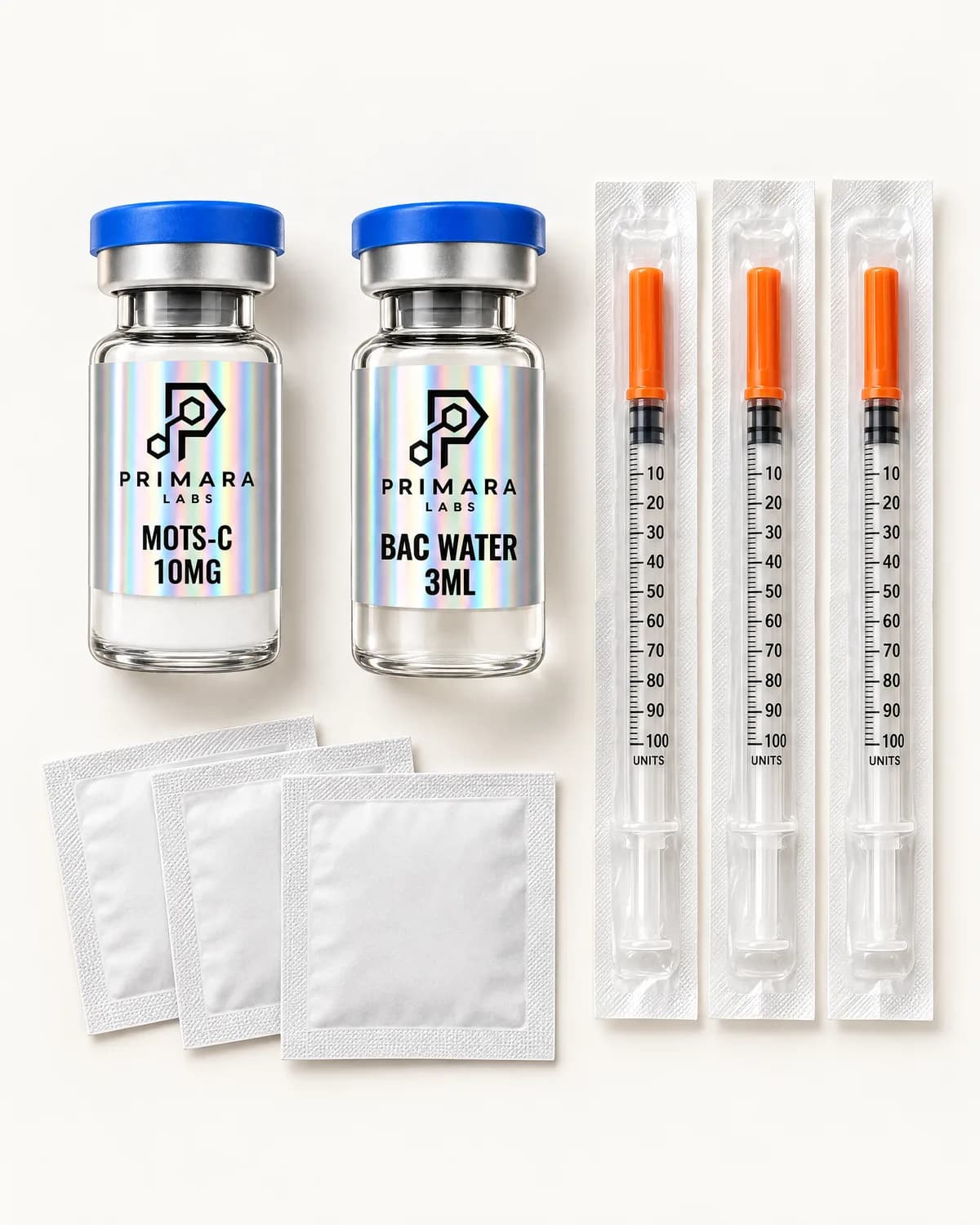MOTS-c 10mg with bacteriostatic water, syringes and alcohol pads