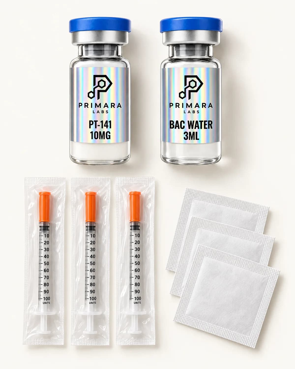 PT-141 10mg with bacteriostatic water, syringes and alcohol pads