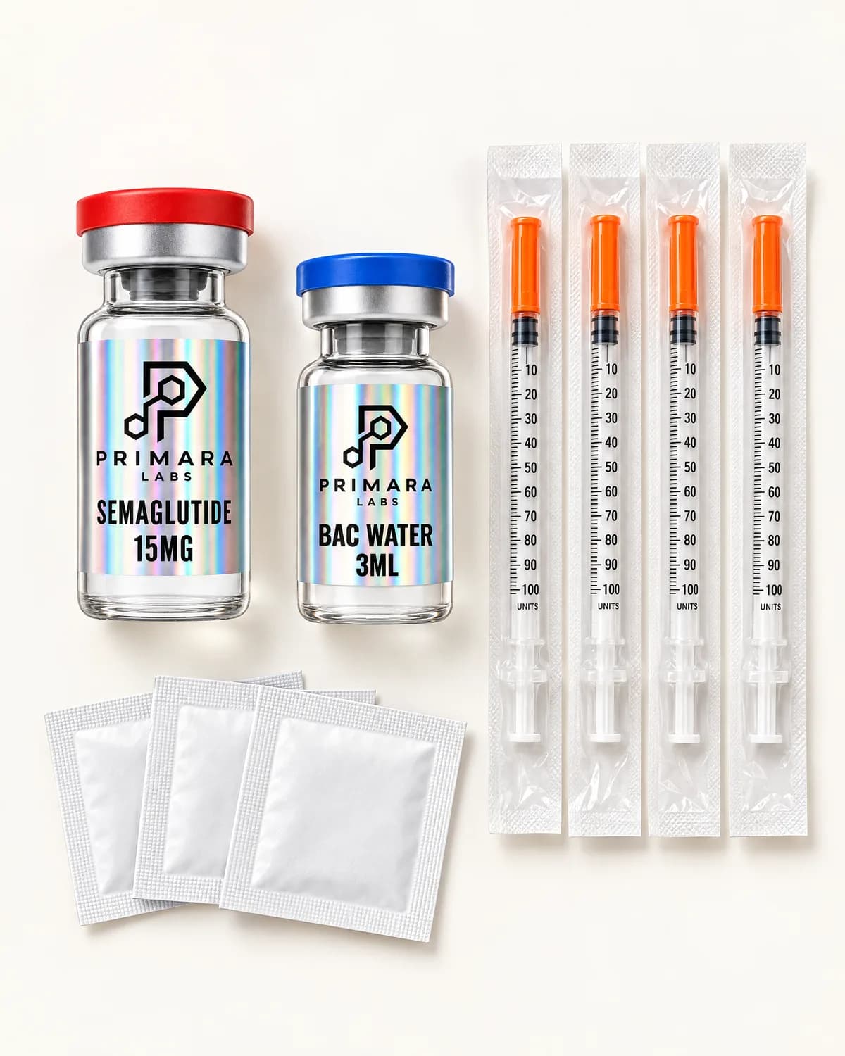 Semaglutide 15mg with bacteriostatic water, syringes and alcohol pads