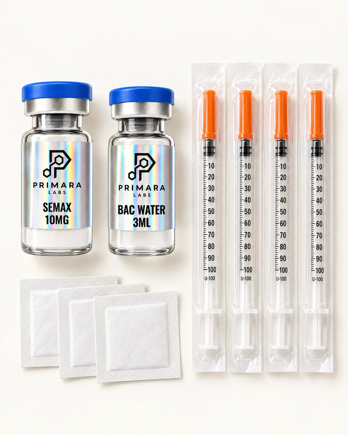 Semax 10mg with bacteriostatic water, syringes and alcohol pads