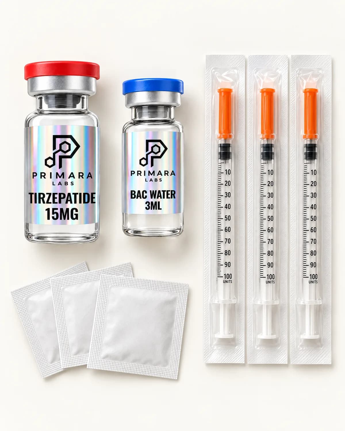 Tirzepatide 15mg with bacteriostatic water, syringes and alcohol pads