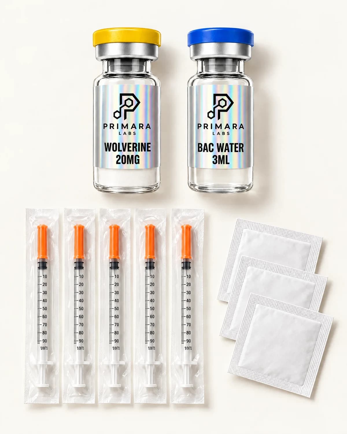 Wolverine Blend 20mg with bacteriostatic water, syringes and alcohol pads